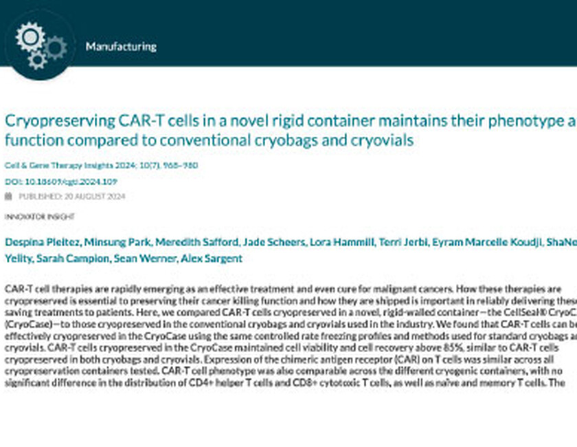 Cryopreserving CAR-T cells in a novel rigid container maintains their phenotype and function compared to conventional cryobags and cryovials image