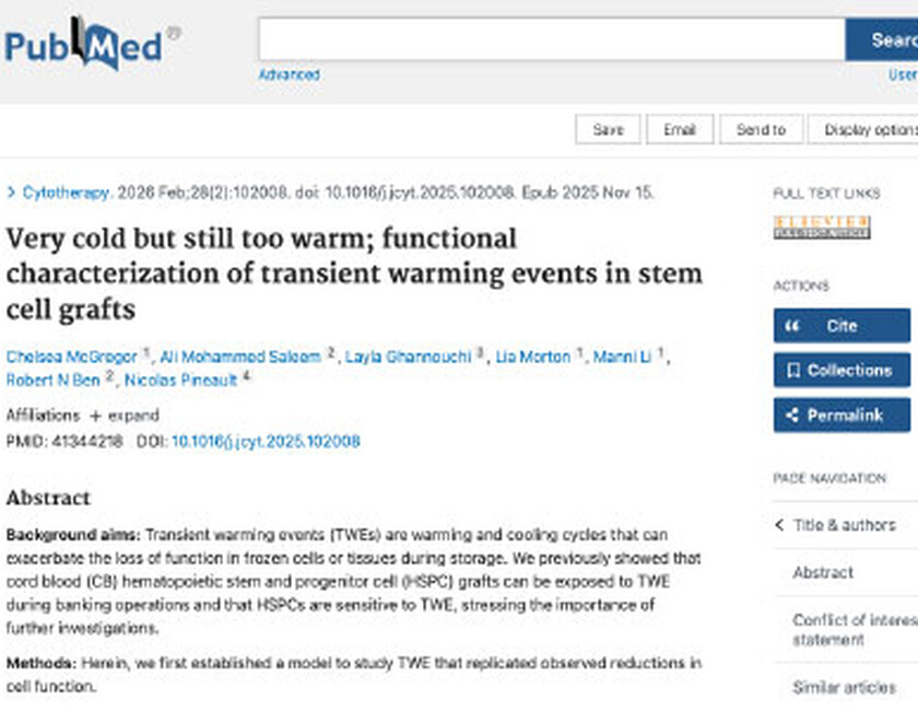Very cold but still too warm; functional characterization of transient warming events in stem cell grafts image